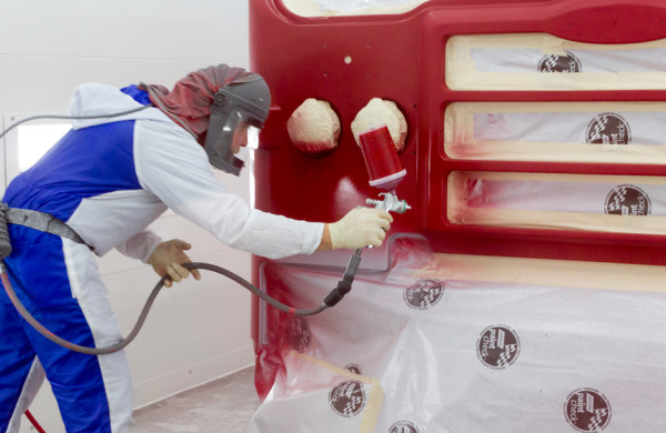 Paint and Body Repair Shop - Spraying Paint on Pierce Fire Truck - Glick Fire Equipment